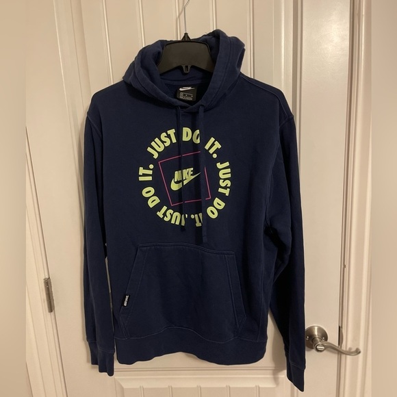 Men's Nike‎ Sportswear Just Do It Hoodie Navy W/YELLOW PRINT Sz M .  DA0151-410 - Picture 3 of 10